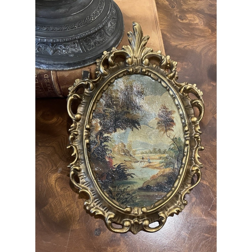 Vtg Ornate Hand Painted Oil by V. Guidotti Italian Florentine Landscape I - Picture 6 of 10
